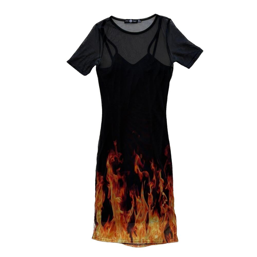 Daisy Street Flame Black Mesh Bodycon Dress GUC Women’s Size 4 (S/M)